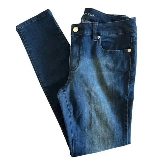 SALE MICHAEL KORS Denim Jeans Women 2 Blue Skinny Distressed Stretch Logo - Picture 1 of 12